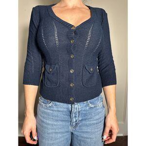 Charter Club Preppy Blue Crochet Short Sleeve Top Size SP